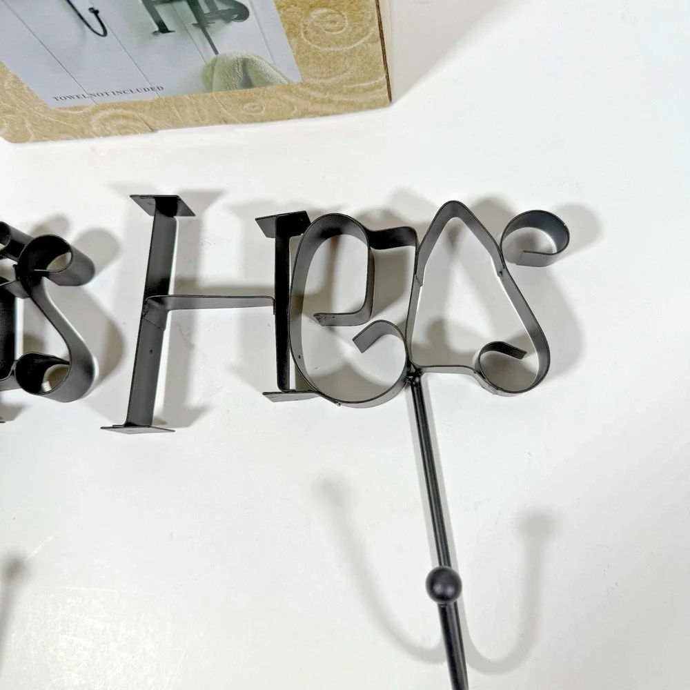 Giftco His & Hers Wall Hooks Set Black Metal Script Farmhouse Decor